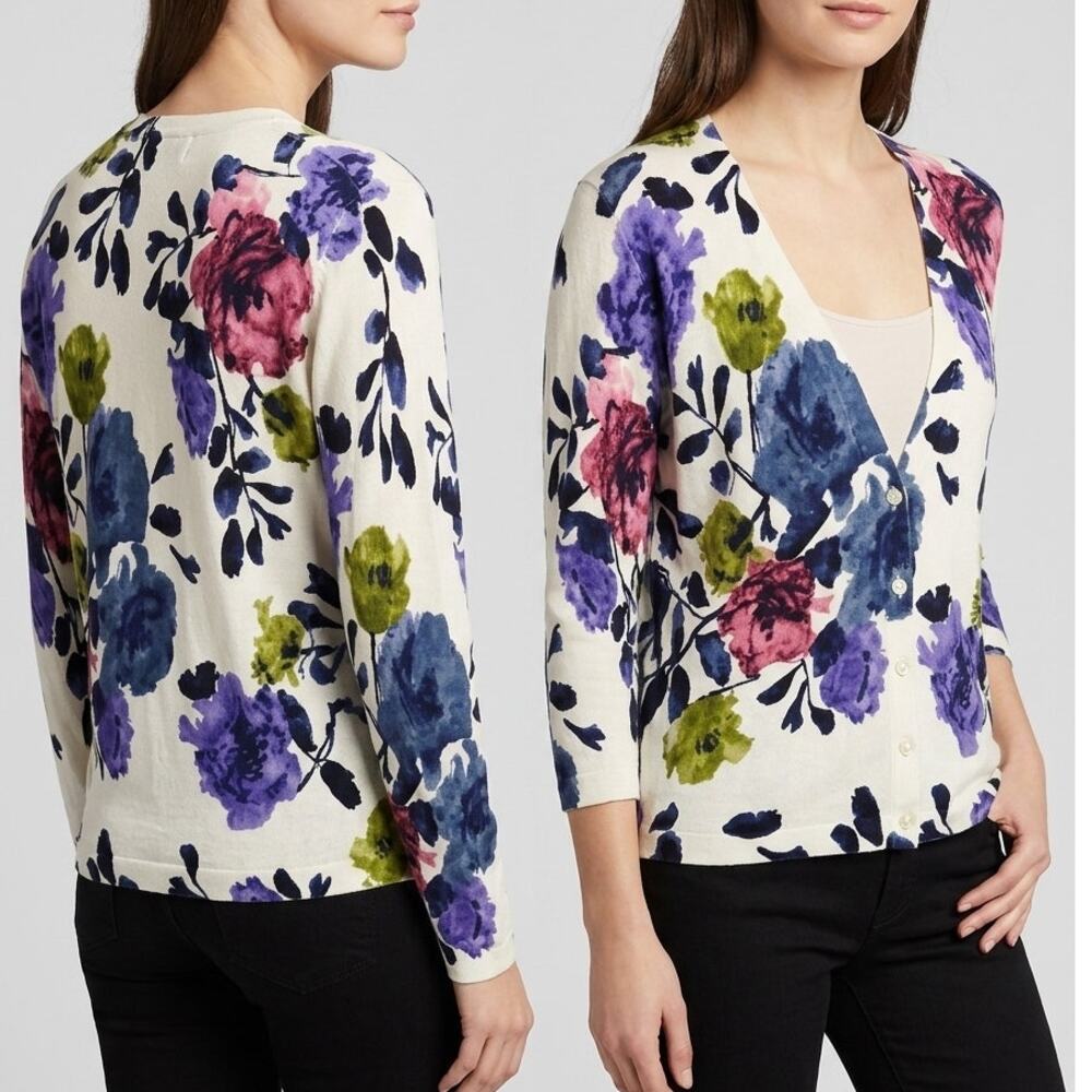 Jones New York PL Petite Large V Neck Cardigan Sweater Rayon Nylon Lycra